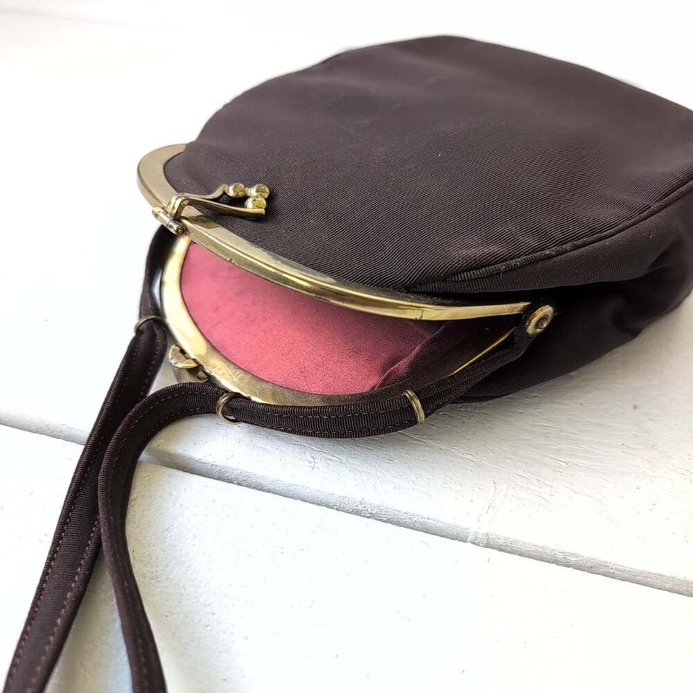 Vintage Mel-Ton brown fabric handbag/purse with gold tone metal frame - Picture 5 of 13